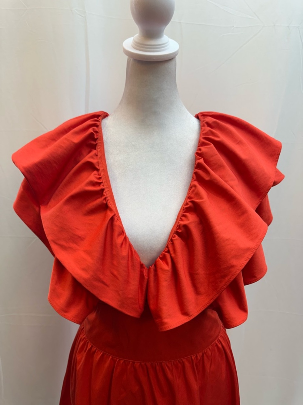 Zara Vibrant Red Ruffle V-Neck Midi Dress S - Picture 2 of 4